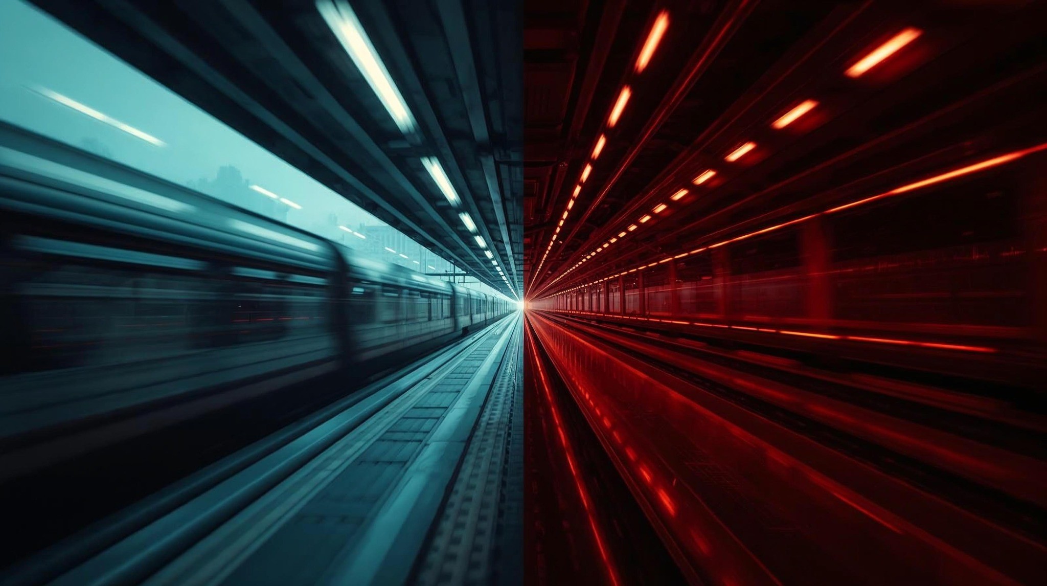 Split-speed transit scene representing airport timing and transfer windows