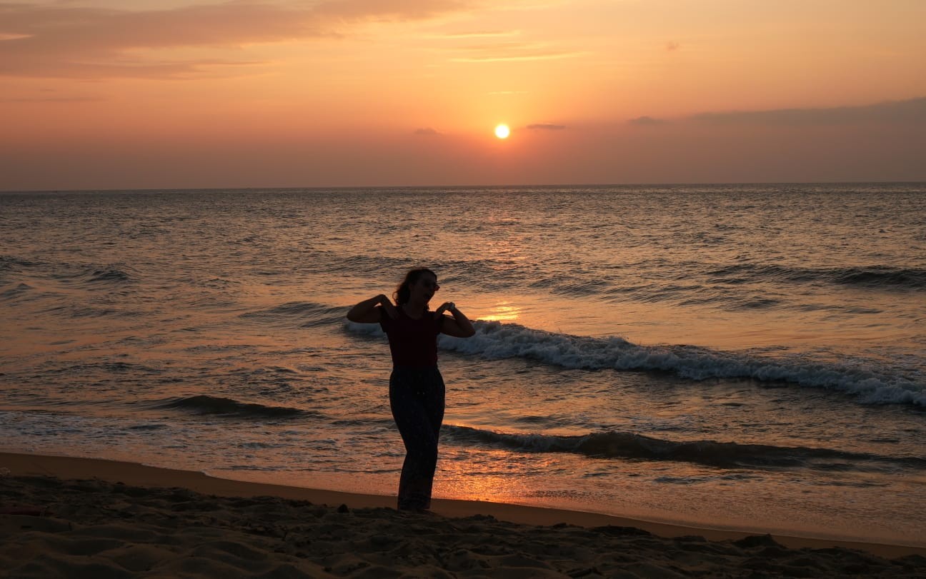 Sunset over the coast near Galle Fort in Sri Lanka